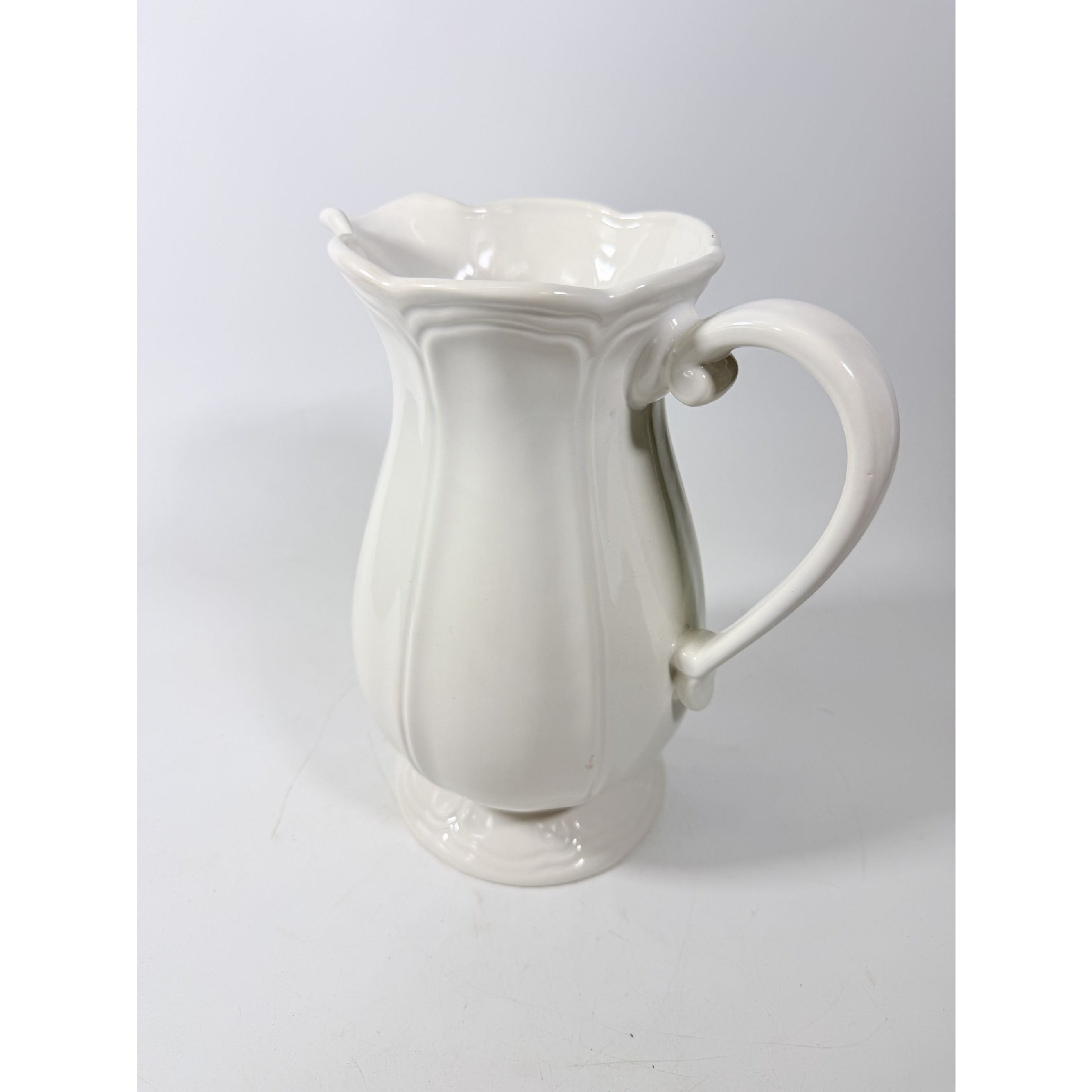 Ironstone Pitcher Scalloped Edge Federalist USA Sears Centerpiece Table Decor Relacement Vase Vintage Setting Farmhouse Cottage Granny Core