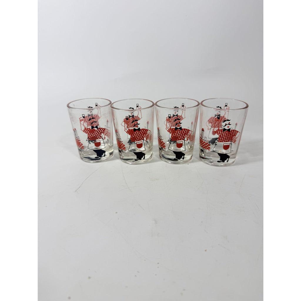 Shot Shooter Mini Juice Glasses Hazel Atlas Bartender Waiter Checkered Set 4 Vintage Mid Century Kitsch Barware Drinkrware Replacement Glass