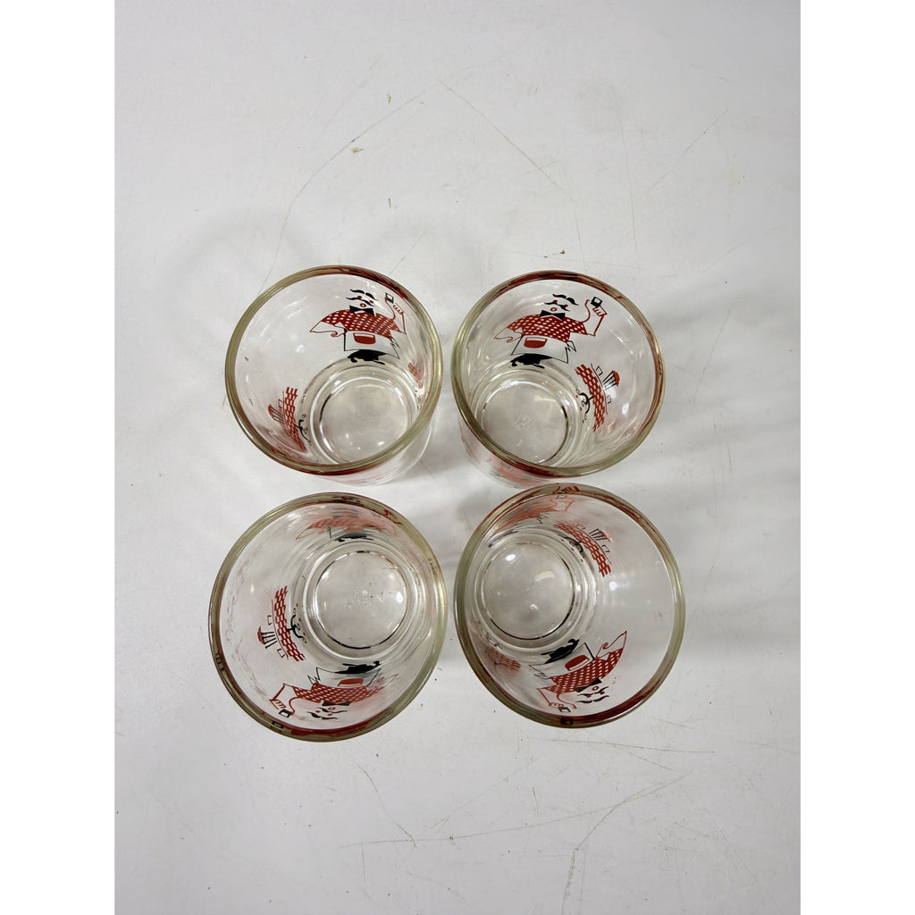 Shot Shooter Mini Juice Glasses Hazel Atlas Bartender Waiter Checkered Set 4 Vintage Mid Century Kitsch Barware Drinkrware Replacement Glass