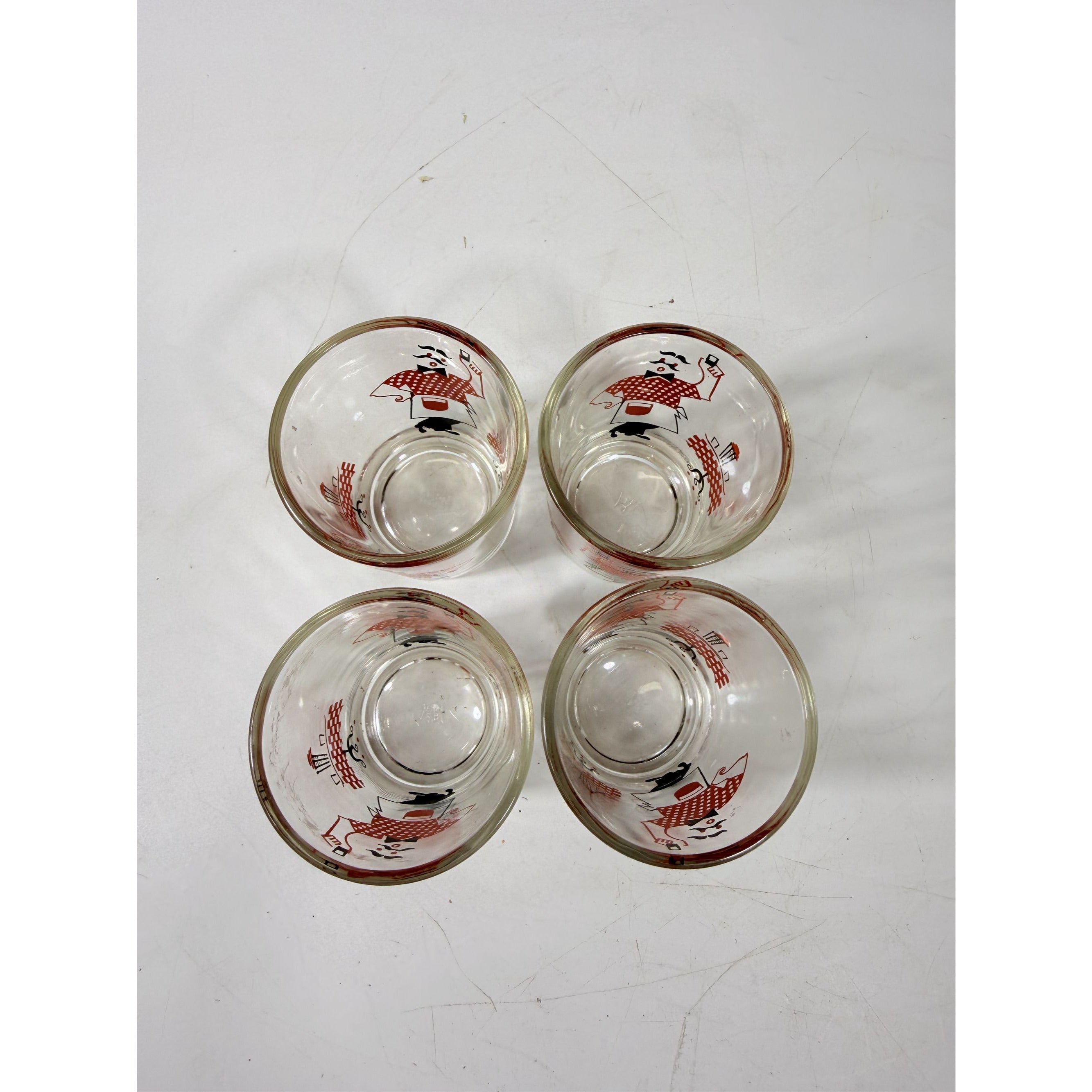 Shot Shooter Mini Juice Glasses Hazel Atlas Bartender Waiter Checkered Set 4 Vintage Mid Century Kitsch Barware Drinkrware Replacement Glass
