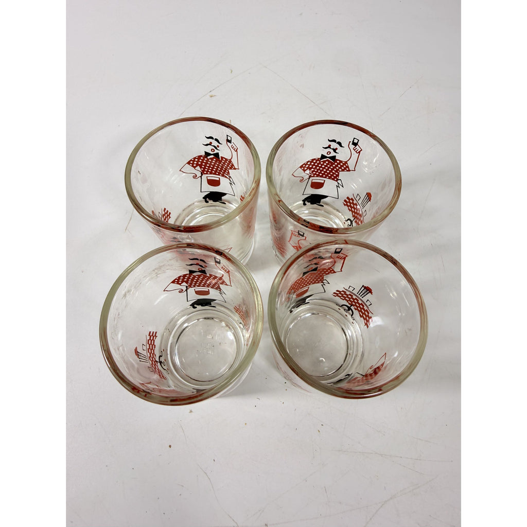 Shot Shooter Mini Juice Glasses Hazel Atlas Bartender Waiter Checkered Set 4 Vintage Mid Century Kitsch Barware Drinkrware Replacement Glass