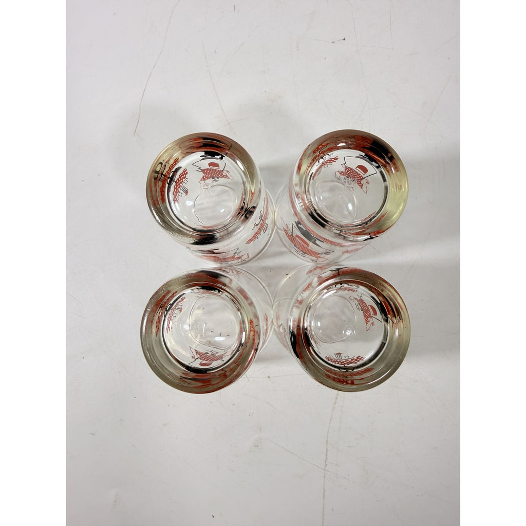 Shot Shooter Mini Juice Glasses Hazel Atlas Bartender Waiter Checkered Set 4 Vintage Mid Century Kitsch Barware Drinkrware Replacement Glass
