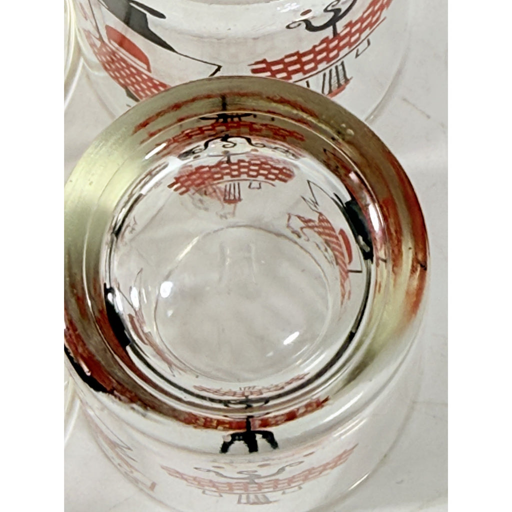 Shot Shooter Mini Juice Glasses Hazel Atlas Bartender Waiter Checkered Set 4 Vintage Mid Century Kitsch Barware Drinkrware Replacement Glass