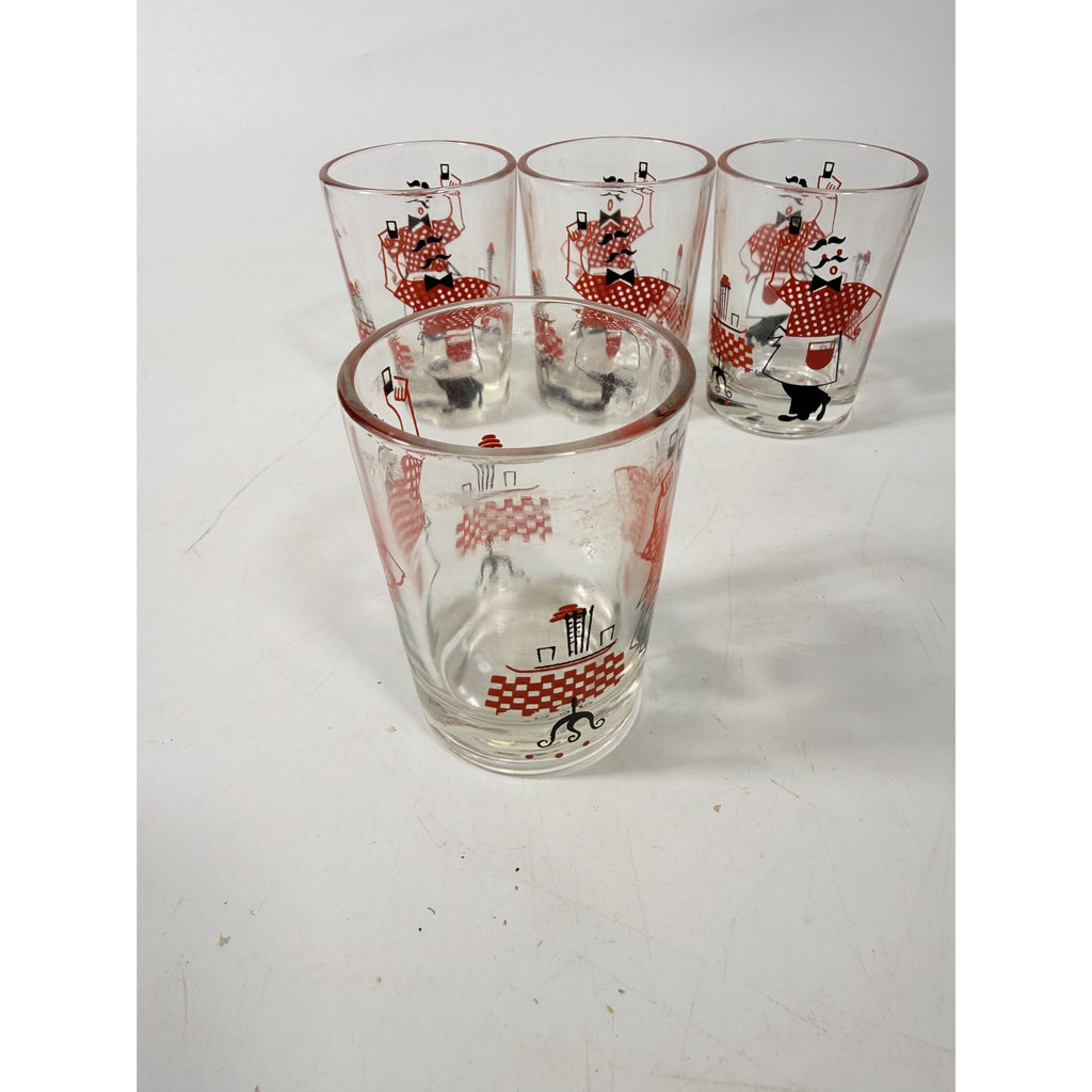 Shot Shooter Mini Juice Glasses Hazel Atlas Bartender Waiter Checkered Set 4 Vintage Mid Century Kitsch Barware Drinkrware Replacement Glass