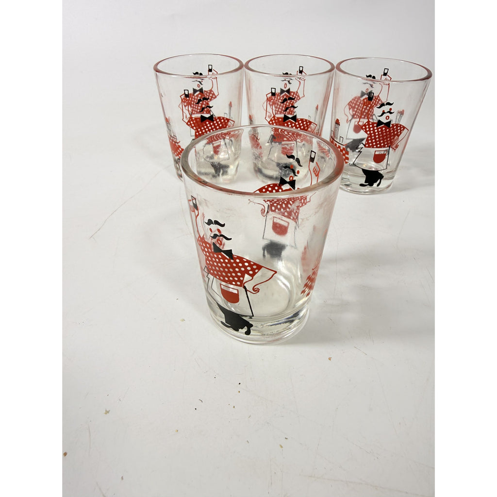 Shot Shooter Mini Juice Glasses Hazel Atlas Bartender Waiter Checkered Set 4 Vintage Mid Century Kitsch Barware Drinkrware Replacement Glass