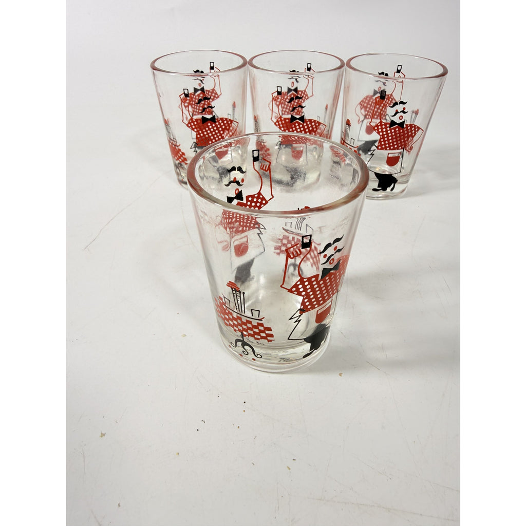 Shot Shooter Mini Juice Glasses Hazel Atlas Bartender Waiter Checkered Set 4 Vintage Mid Century Kitsch Barware Drinkrware Replacement Glass
