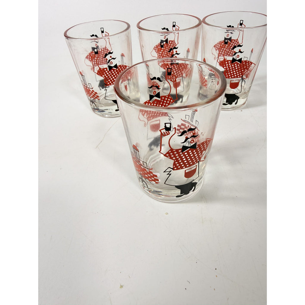Shot Shooter Mini Juice Glasses Hazel Atlas Bartender Waiter Checkered Set 4 Vintage Mid Century Kitsch Barware Drinkrware Replacement Glass
