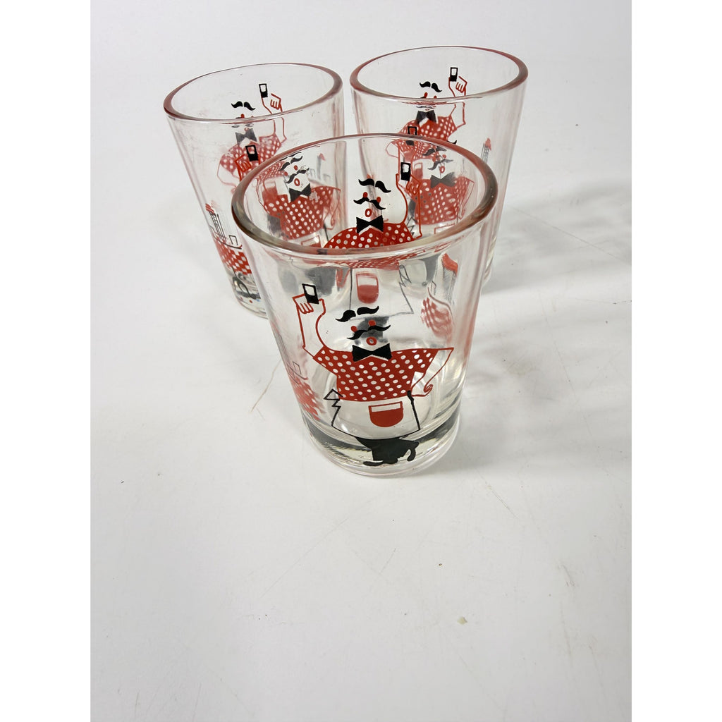 Shot Shooter Mini Juice Glasses Hazel Atlas Bartender Waiter Checkered Set 4 Vintage Mid Century Kitsch Barware Drinkrware Replacement Glass