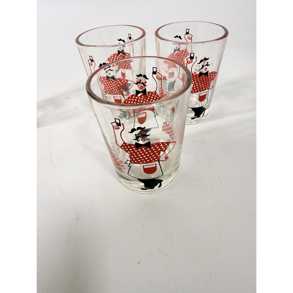 Shot Shooter Mini Juice Glasses Hazel Atlas Bartender Waiter Checkered Set 4 Vintage Mid Century Kitsch Barware Drinkrware Replacement Glass