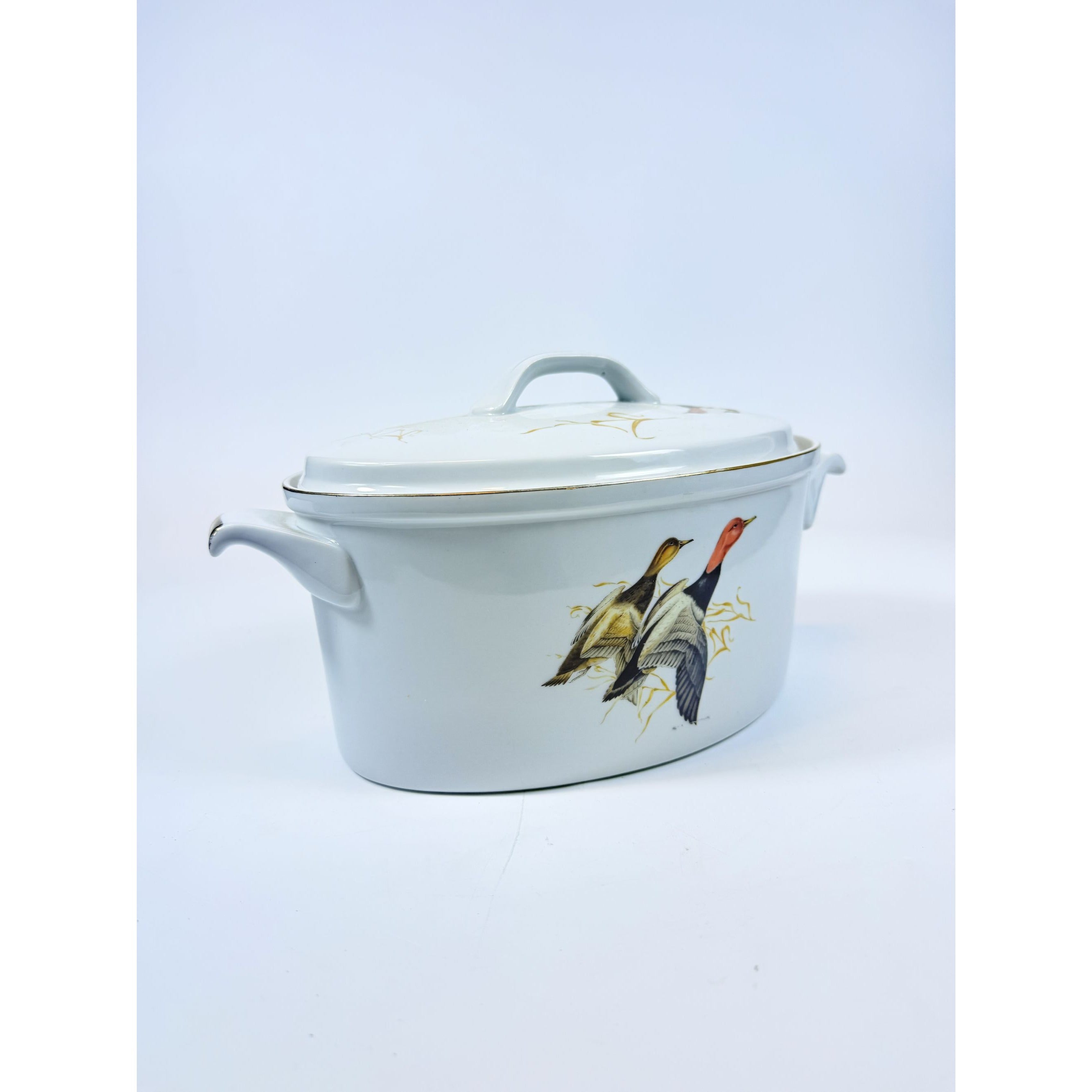 Duck Oval Casserole Dish with Lid Georges Briard Wildlife Fine China Vintage Lidded Dutch Oven Kitchen Cooking Bakeware Cabin Grandpa Core