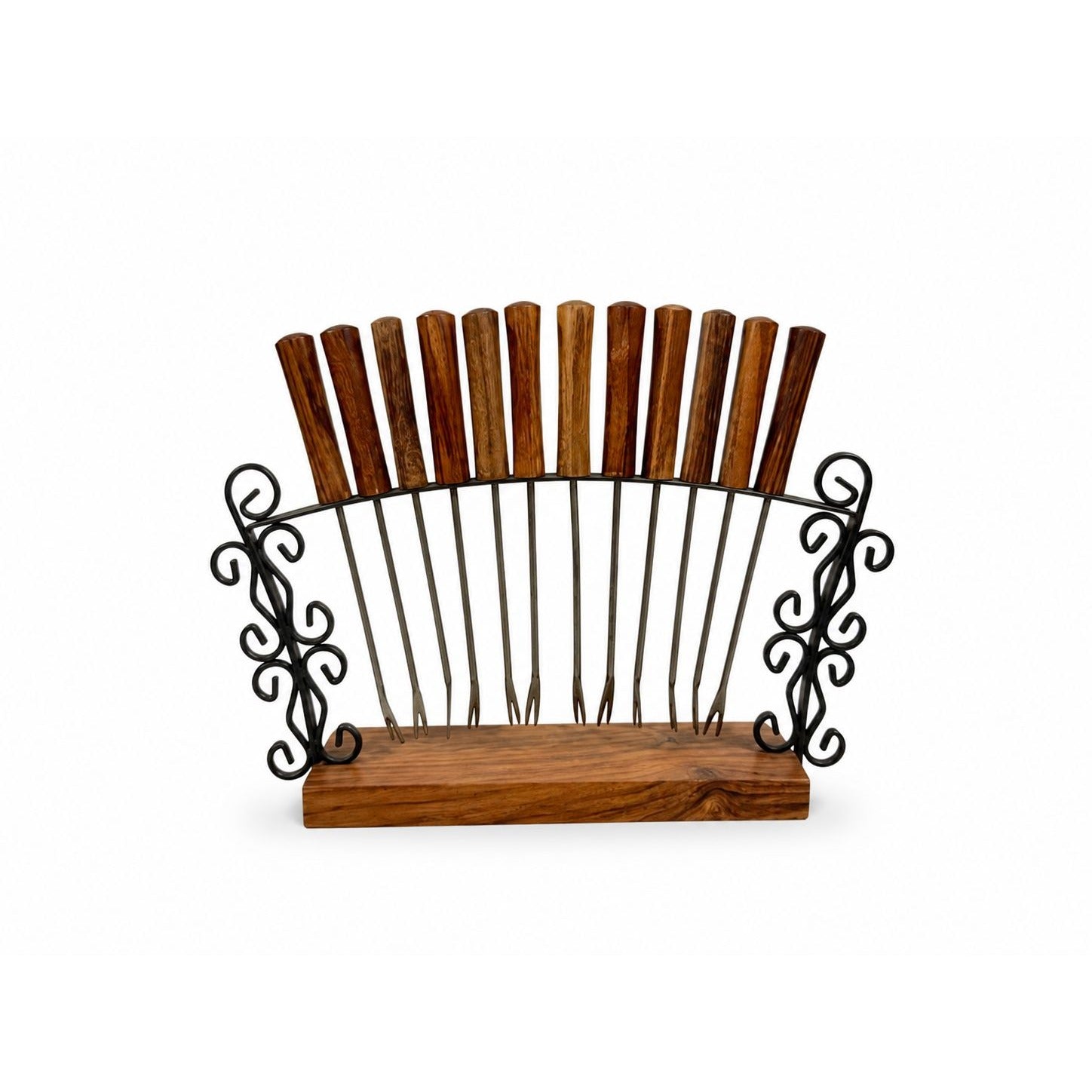 Cocktail Forks Set on Stand Vintage KGD Japan Set 12 Rosewood Stainless Vintage Hostess Party Appitizer Hors D'Oeuvre Wood and Metal