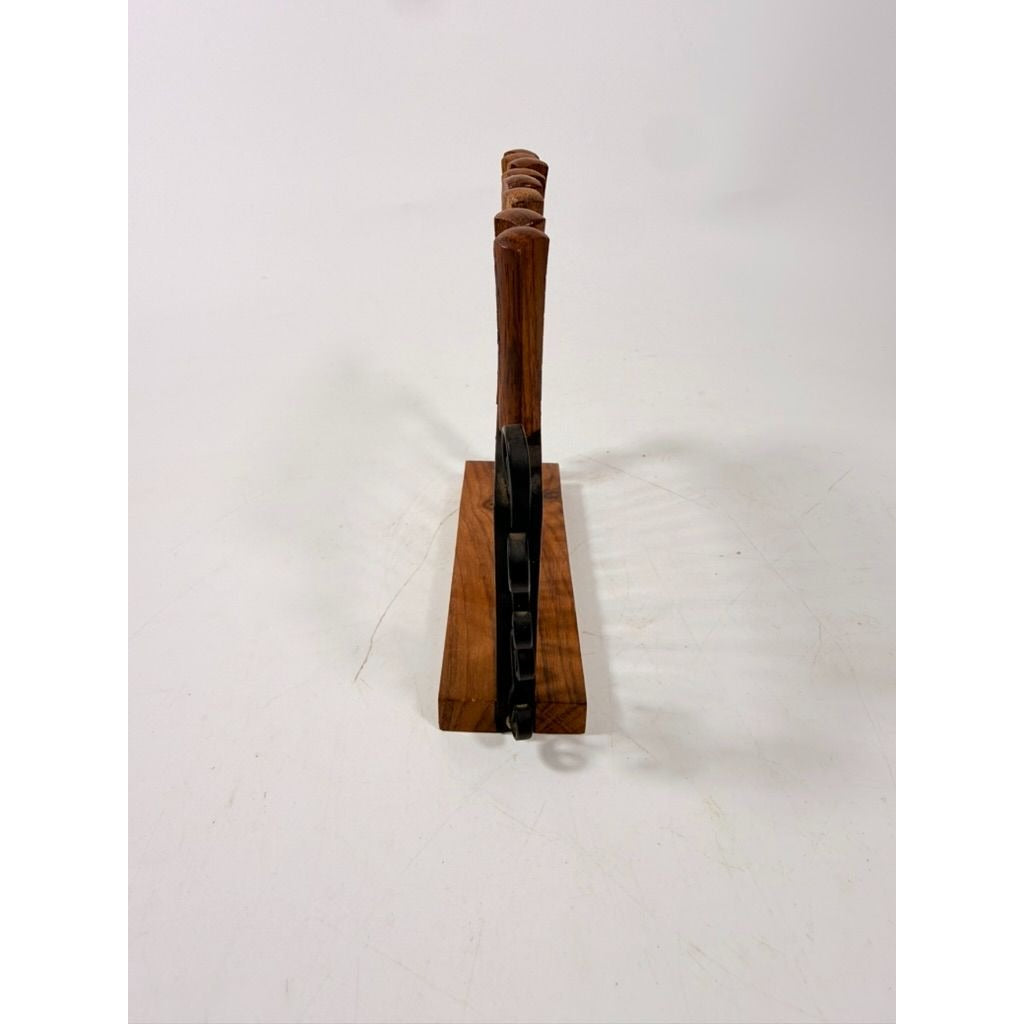 Cocktail Forks Set on Stand Vintage KGD Japan Set 12 Rosewood Stainless Vintage Hostess Party Appitizer Hors D'Oeuvre Wood and Metal