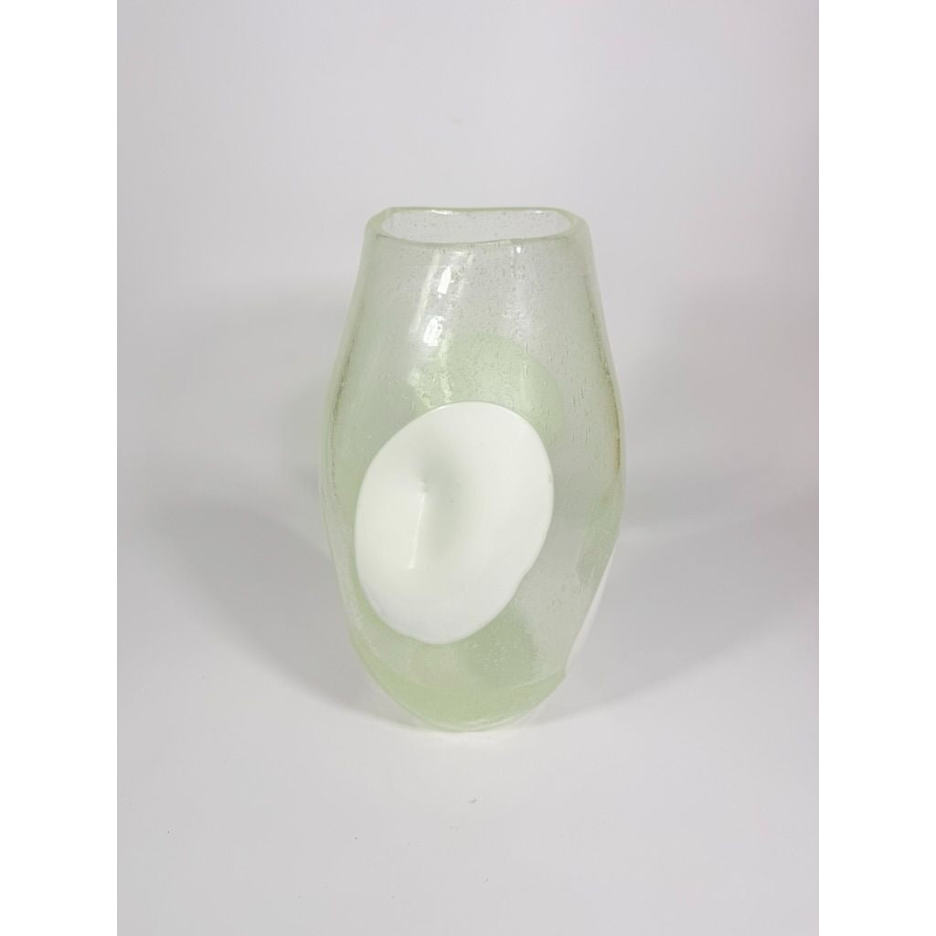 Italian Hand Blown Vase Bubble Glass Vase Pulegoso Murano style Opaque White Italy  Modern ArtThick Walled Home Decor Statement Decorative