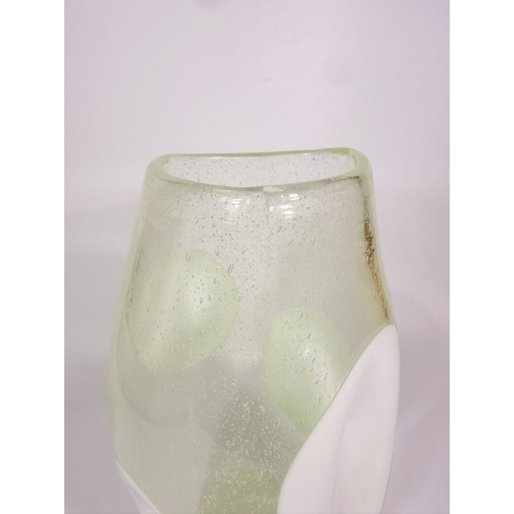 Italian Hand Blown Vase Bubble Glass Vase Pulegoso Murano style Opaque White Italy  Modern ArtThick Walled Home Decor Statement Decorative