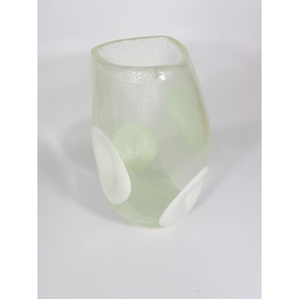 Italian Hand Blown Vase Bubble Glass Vase Pulegoso Murano style Opaque White Italy  Modern ArtThick Walled Home Decor Statement Decorative