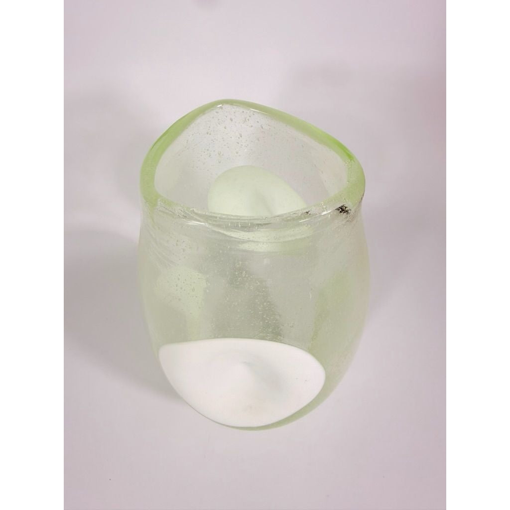 Italian Hand Blown Vase Bubble Glass Vase Pulegoso Murano style Opaque White Italy  Modern ArtThick Walled Home Decor Statement Decorative