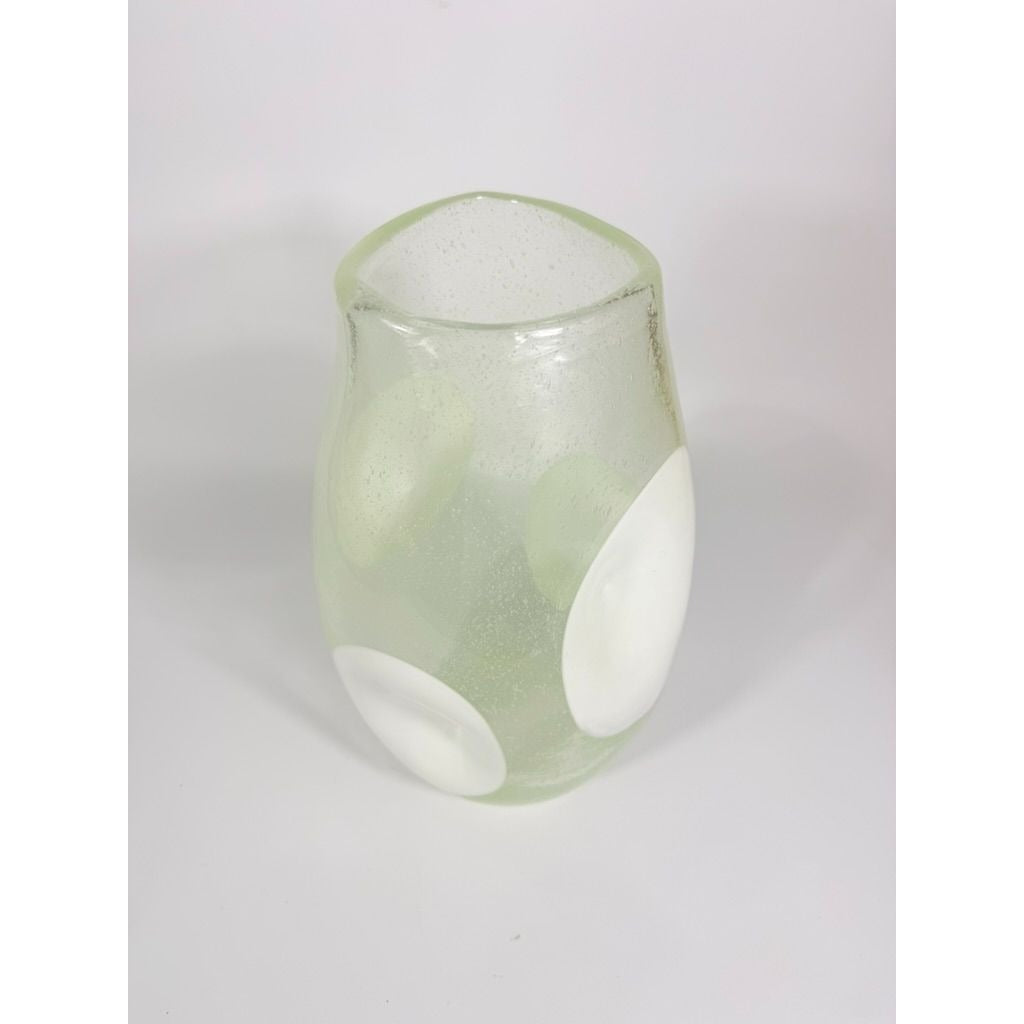 Italian Hand Blown Vase Bubble Glass Vase Pulegoso Murano style Opaque White Italy  Modern ArtThick Walled Home Decor Statement Decorative