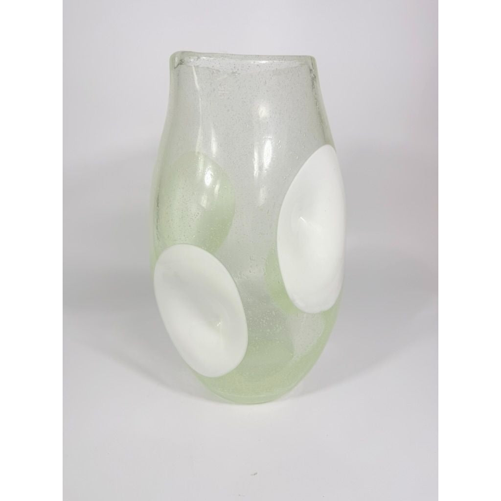Italian Hand Blown Vase Bubble Glass Vase Pulegoso Murano style Opaque White Italy  Modern ArtThick Walled Home Decor Statement Decorative