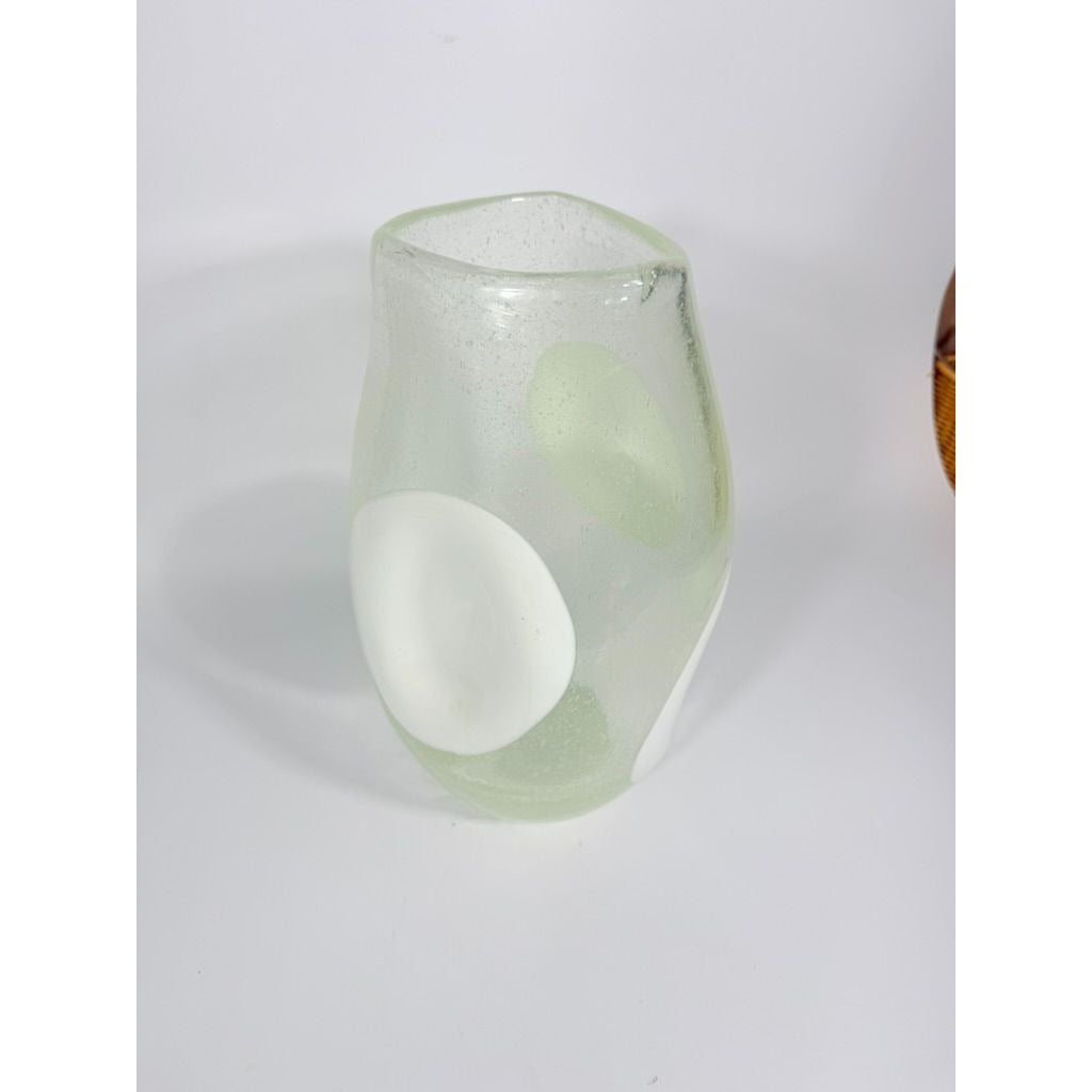 Italian Hand Blown Vase Bubble Glass Vase Pulegoso Murano style Opaque White Italy  Modern ArtThick Walled Home Decor Statement Decorative