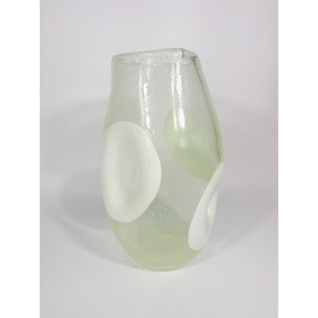 Italian Hand Blown Vase Bubble Glass Vase Pulegoso Murano style Opaque White Italy  Modern ArtThick Walled Home Decor Statement Decorative