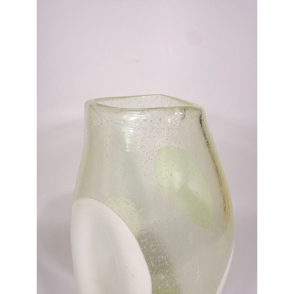 Italian Hand Blown Vase Bubble Glass Vase Pulegoso Murano style Opaque White Italy  Modern ArtThick Walled Home Decor Statement Decorative