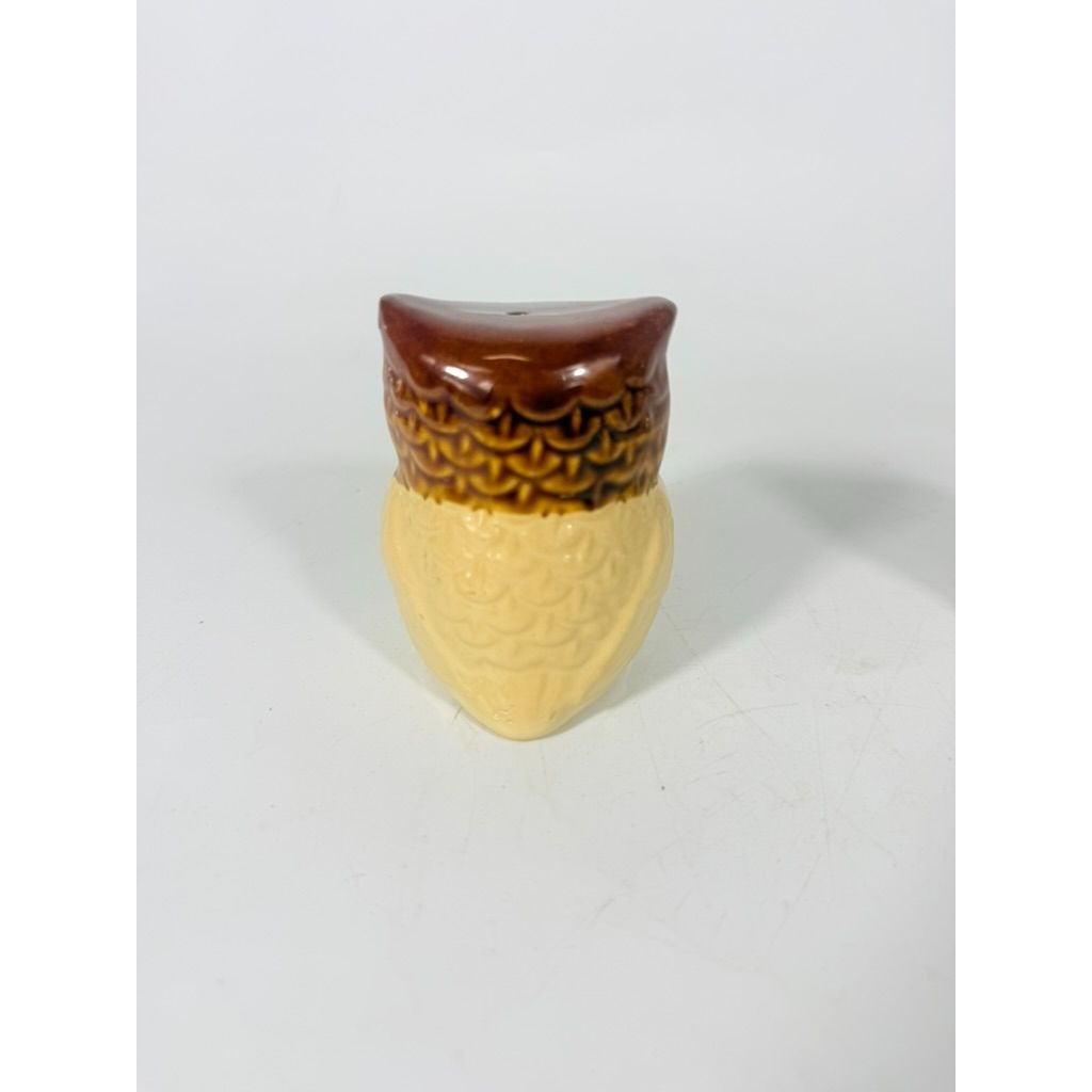 Pottery Owl Salt & Pepper Shakers  Brown Glaze Vintage Kitchenware Retro Collectible
