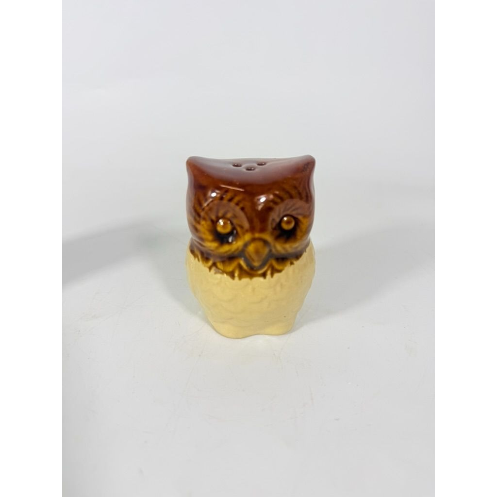 Pottery Owl Salt & Pepper Shakers  Brown Glaze Vintage Kitchenware Retro Collectible