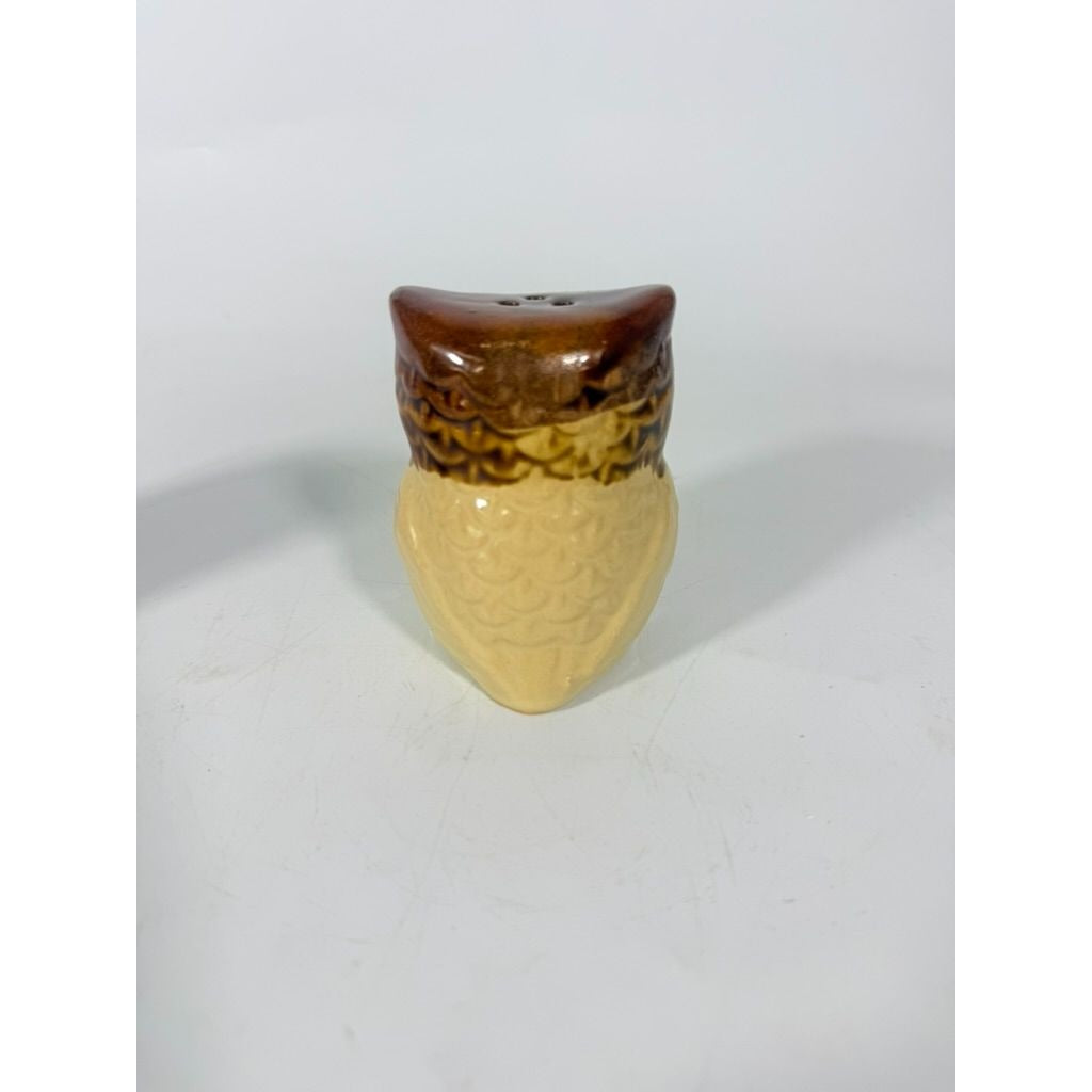 Pottery Owl Salt & Pepper Shakers  Brown Glaze Vintage Kitchenware Retro Collectible