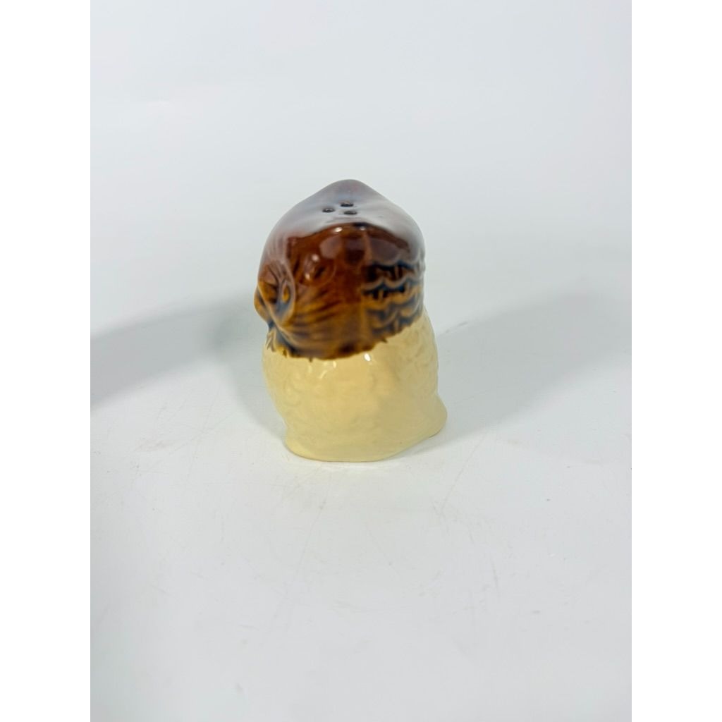 Pottery Owl Salt & Pepper Shakers  Brown Glaze Vintage Kitchenware Retro Collectible