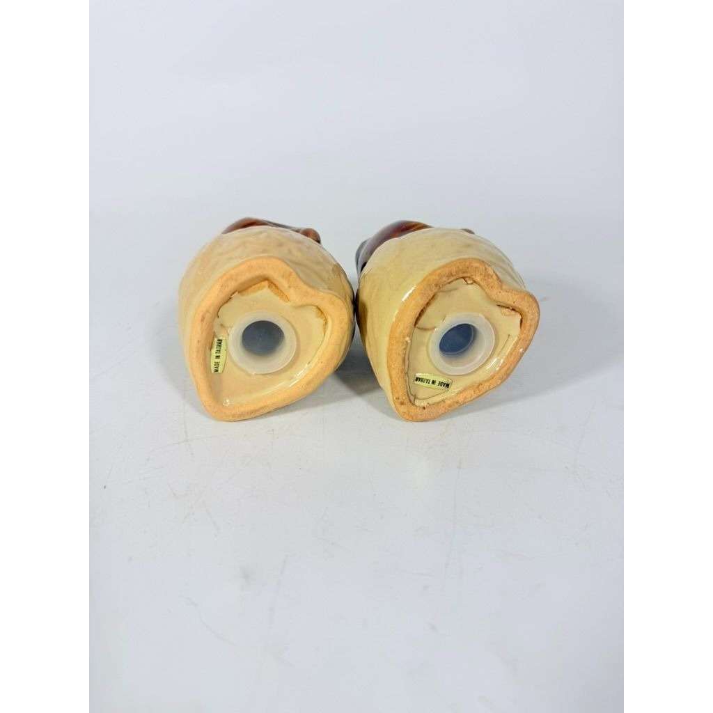 Pottery Owl Salt & Pepper Shakers  Brown Glaze Vintage Kitchenware Retro Collectible