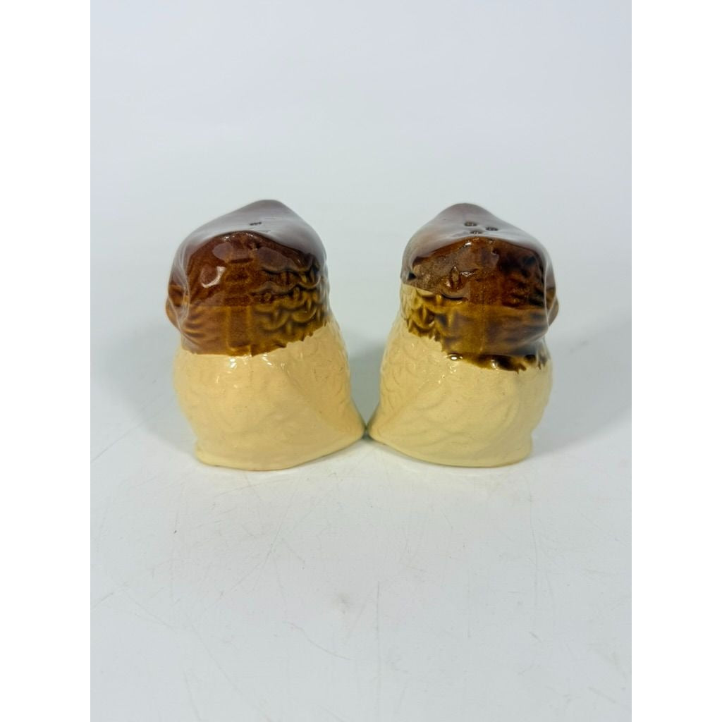 Pottery Owl Salt & Pepper Shakers  Brown Glaze Vintage Kitchenware Retro Collectible