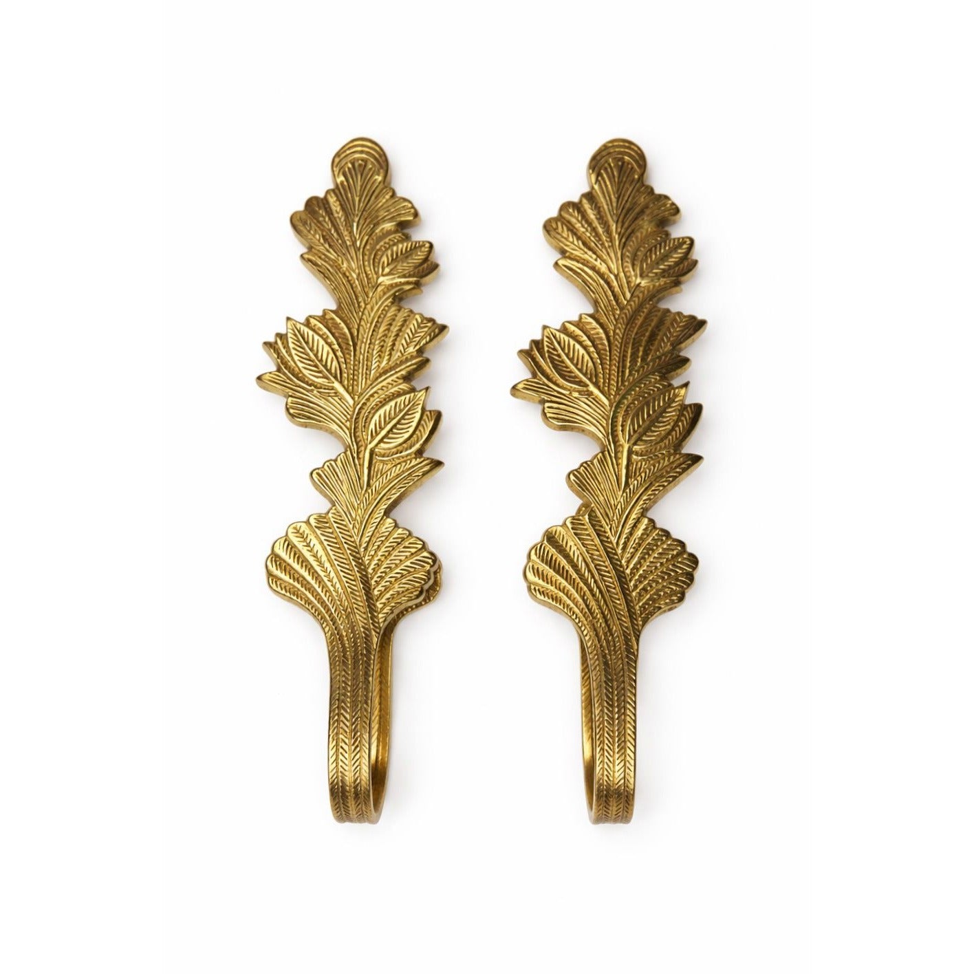 Curtain Tieback Solid Brass Elongated Leaf Pair Set Vintage Solid Brass Ornate Floral Home Decor Decorative Window Accents Grand Millennial