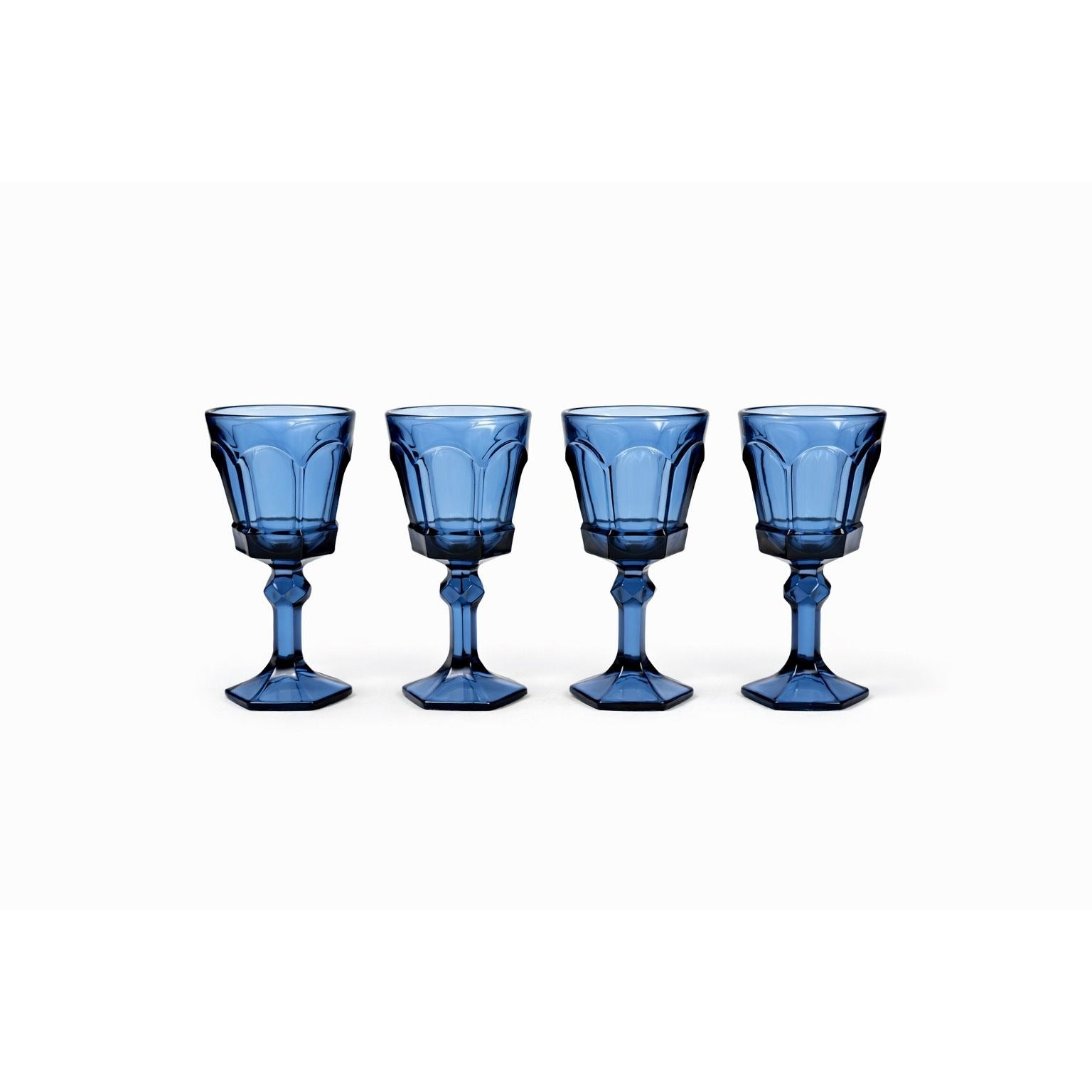 Wine Glass Goblet Set 4 Stemmed Claret Footed Vintage Fostoria Virginia Dark Blue Replacement Glassware Barware Drinkware