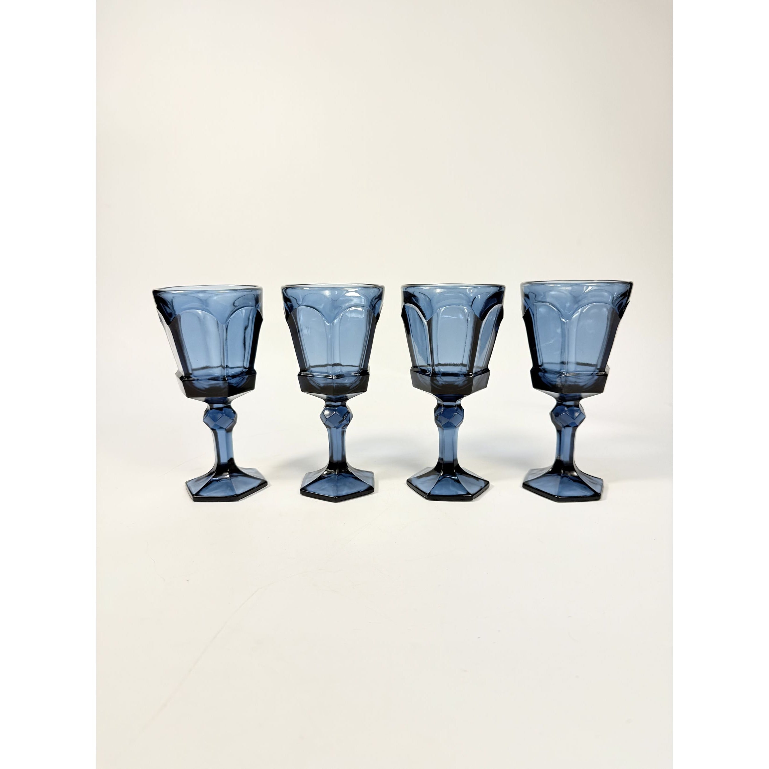 Wine Glass Goblet Set 4 Stemmed Claret Footed Vintage Fostoria Virginia Dark Blue Replacement Glassware Barware Drinkware