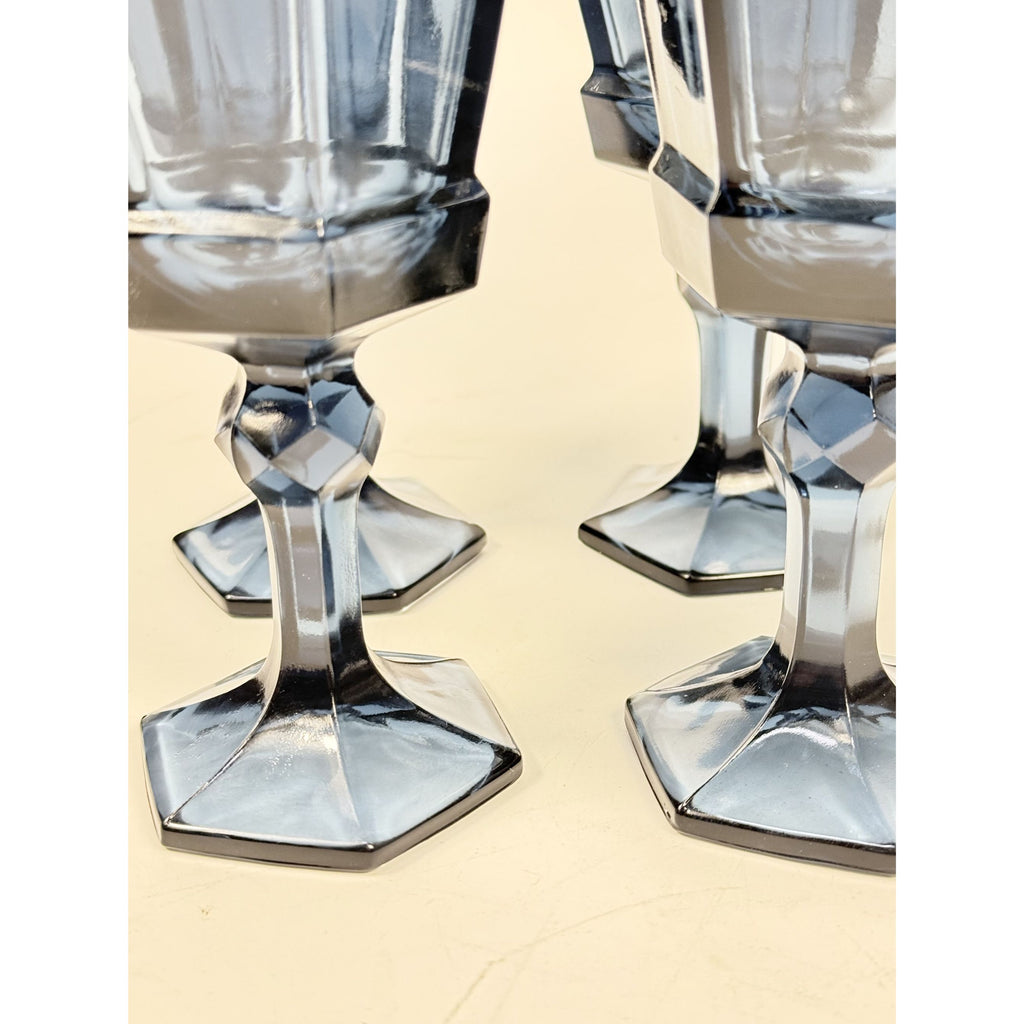 Wine Glass Goblet Set 4 Stemmed Claret Footed Vintage Fostoria Virginia Dark Blue Replacement Glassware Barware Drinkware