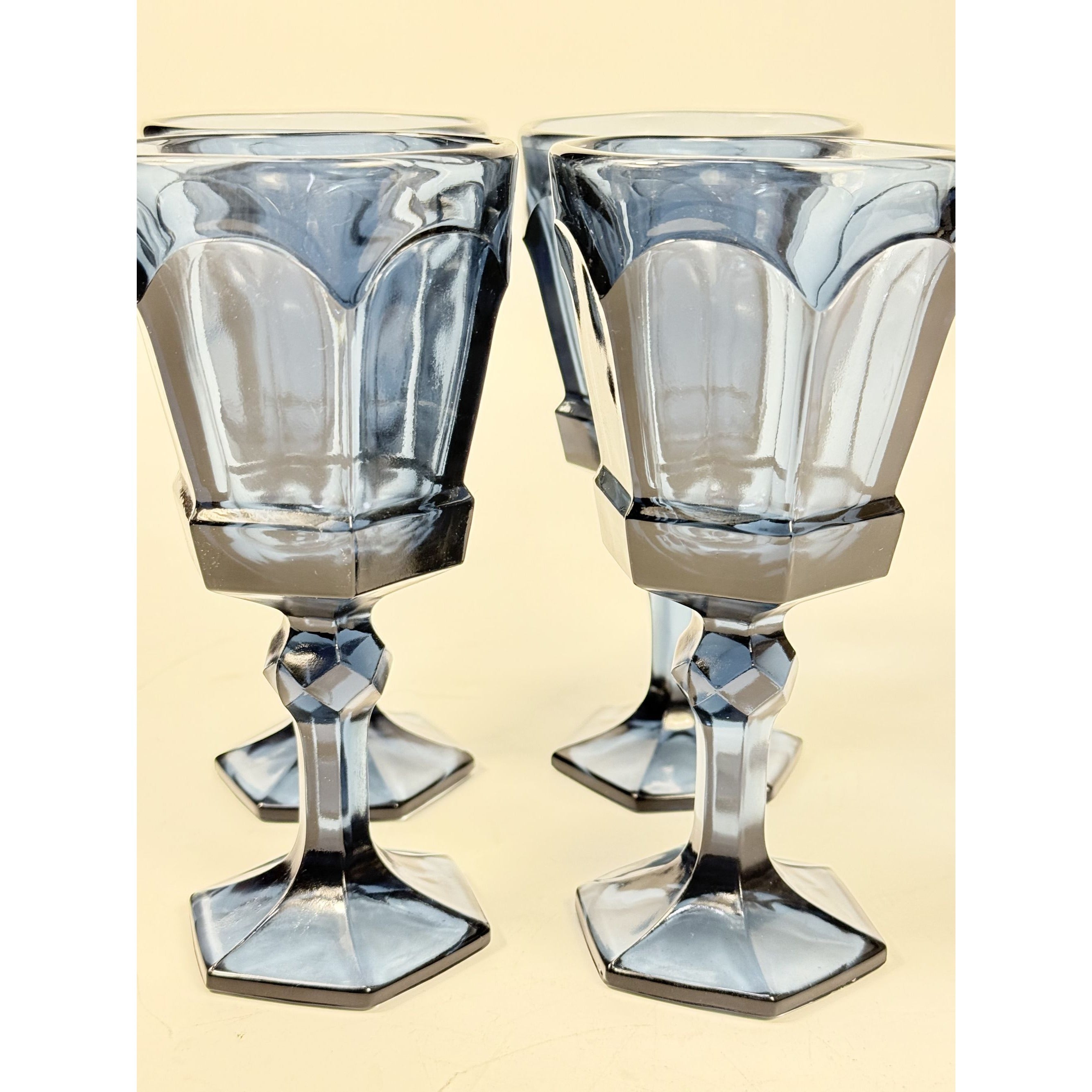 Wine Glass Goblet Set 4 Stemmed Claret Footed Vintage Fostoria Virginia Dark Blue Replacement Glassware Barware Drinkware