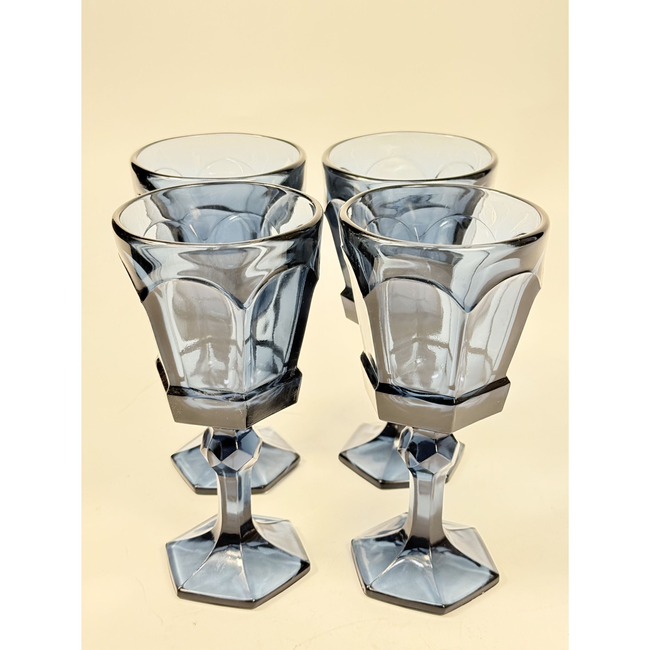 Wine Glass Goblet Set 4 Stemmed Claret Footed Vintage Fostoria Virginia Dark Blue Replacement Glassware Barware Drinkware