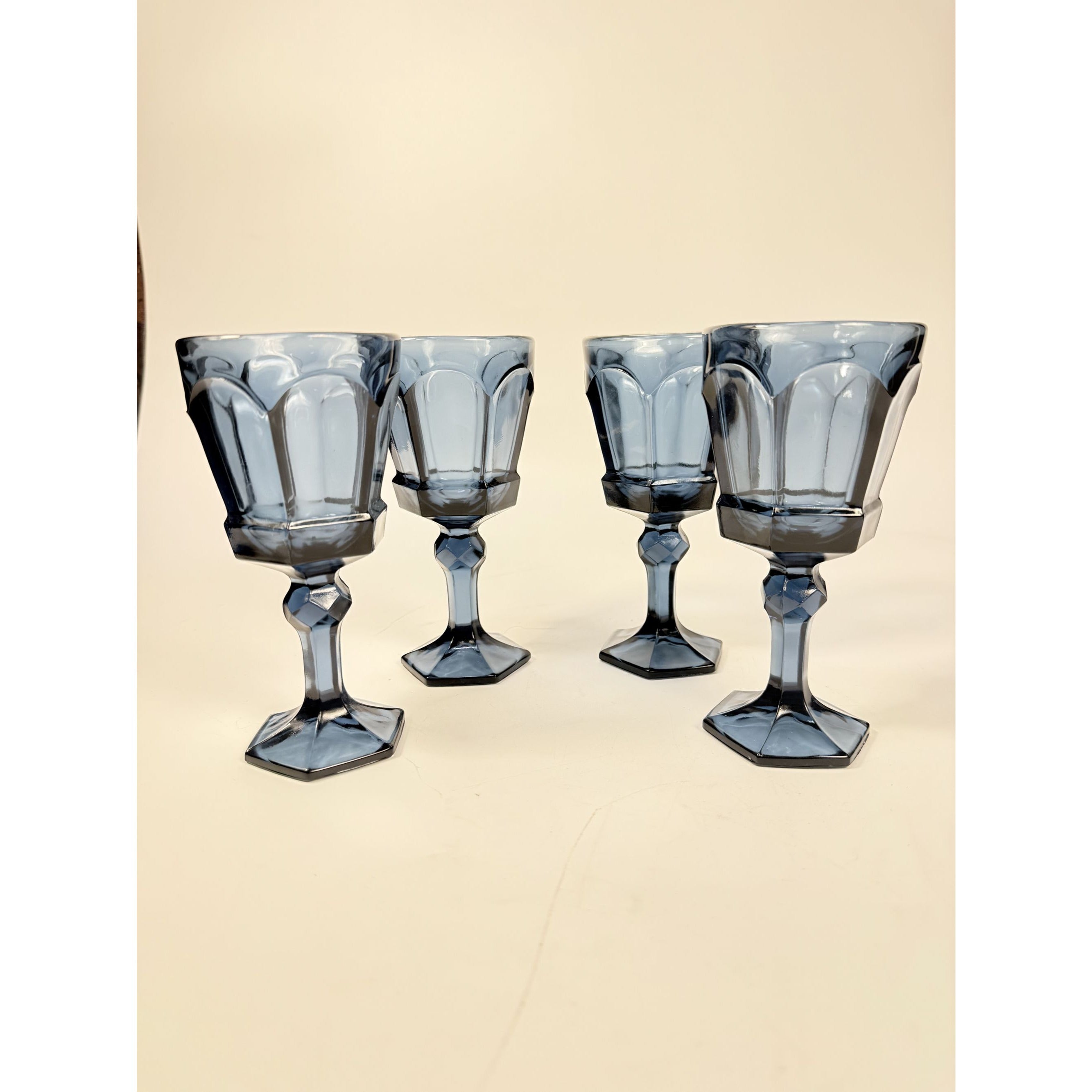 Wine Glass Goblet Set 4 Stemmed Claret Footed Vintage Fostoria Virginia Dark Blue Replacement Glassware Barware Drinkware