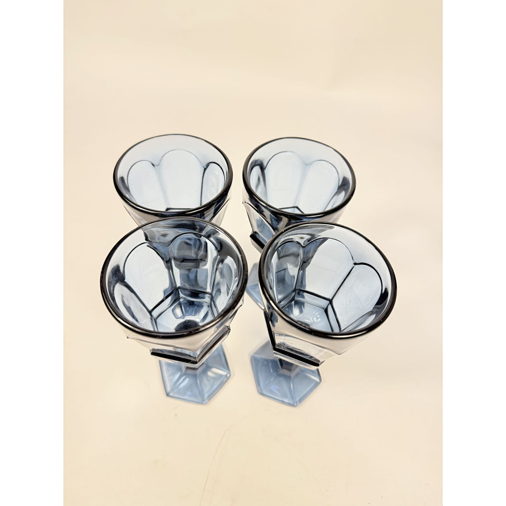 Wine Glass Goblet Set 4 Stemmed Claret Footed Vintage Fostoria Virginia Dark Blue Replacement Glassware Barware Drinkware