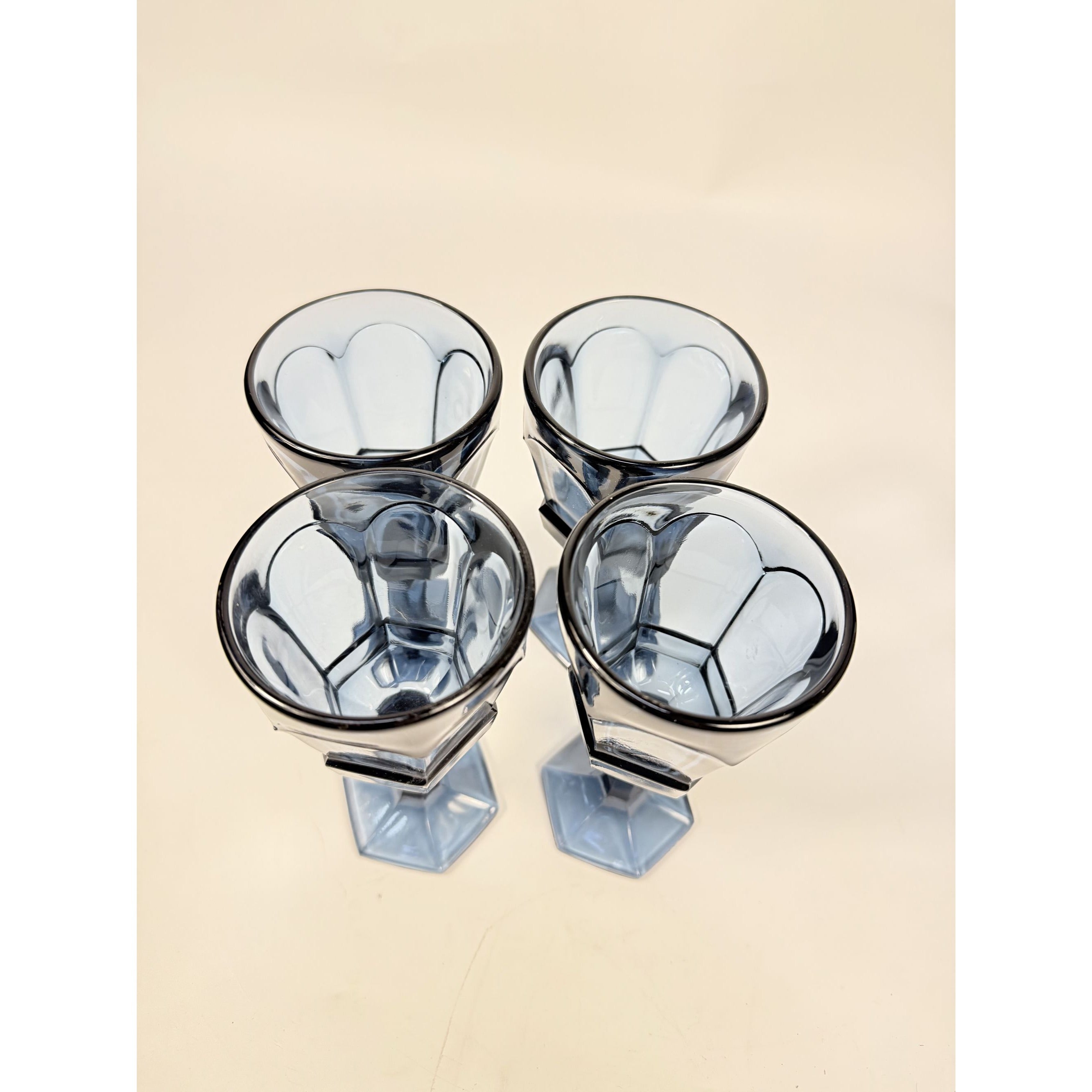Wine Glass Goblet Set 4 Stemmed Claret Footed Vintage Fostoria Virginia Dark Blue Replacement Glassware Barware Drinkware