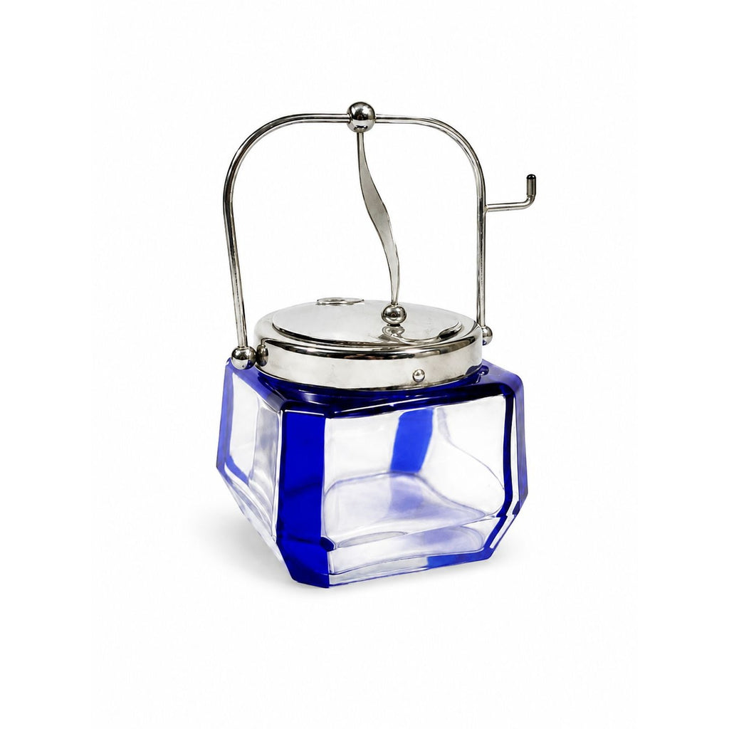 Jam Mustard Jar Sugar Bowl Vintage Cobalt Blue Tableware Flip Siiverplated Lid Condiment Set Serveware Replacement China