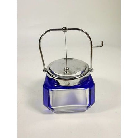 Jam Mustard Jar Sugar Bowl Vintage Cobalt Blue Tableware Flip Siiverplated Lid Condiment Set Serveware Replacement China