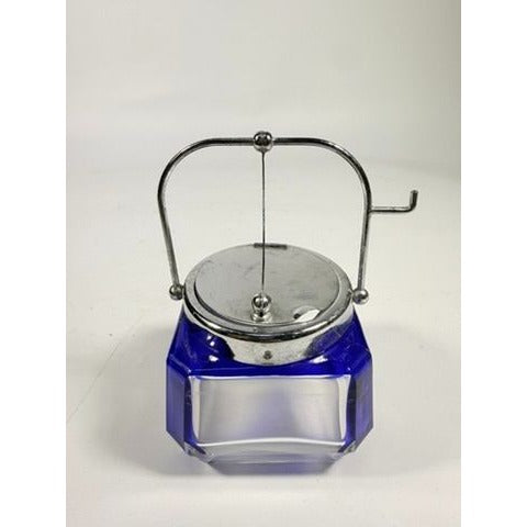 Jam Mustard Jar Sugar Bowl Vintage Cobalt Blue Tableware Flip Siiverplated Lid Condiment Set Serveware Replacement China