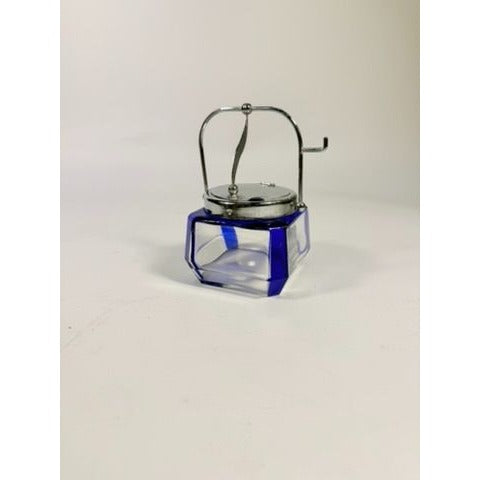 Jam Mustard Jar Sugar Bowl Vintage Cobalt Blue Tableware Flip Siiverplated Lid Condiment Set Serveware Replacement China
