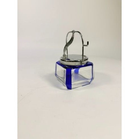 Jam Mustard Jar Sugar Bowl Vintage Cobalt Blue Tableware Flip Siiverplated Lid Condiment Set Serveware Replacement China