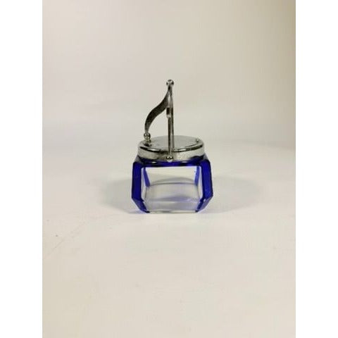Jam Mustard Jar Sugar Bowl Vintage Cobalt Blue Tableware Flip Siiverplated Lid Condiment Set Serveware Replacement China