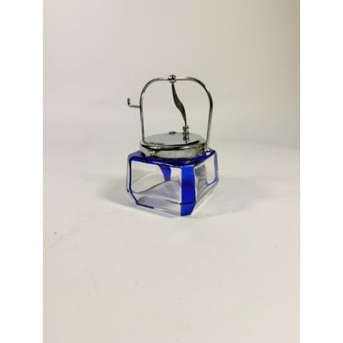 Jam Mustard Jar Sugar Bowl Vintage Cobalt Blue Tableware Flip Siiverplated Lid Condiment Set Serveware Replacement China