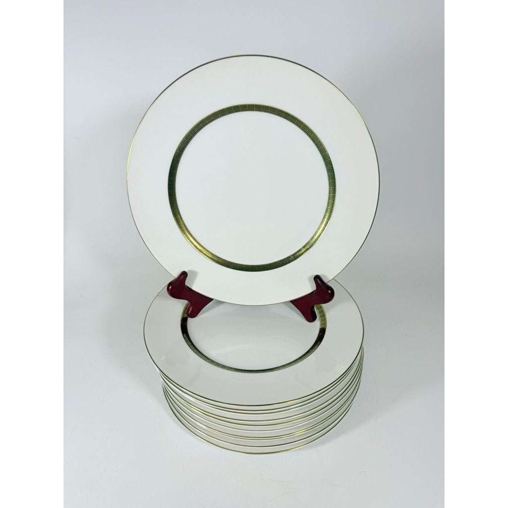 Dinner Plates Set11 Key Largo by Meito Black Greek Key On Gold Band Royal M Japan Replacement China Vintage Elegant Traditional C