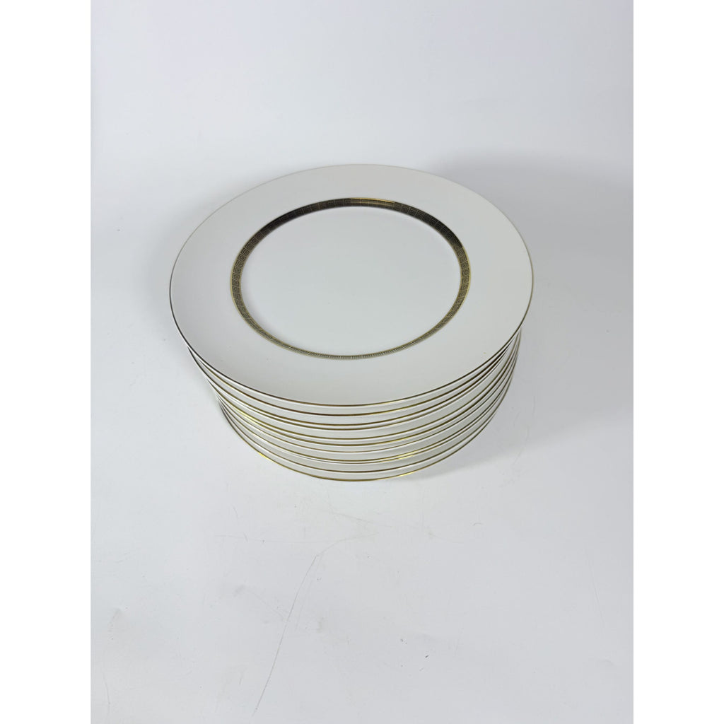 Dinner Plates Set11 Key Largo by Meito Black Greek Key On Gold Band Royal M Japan Replacement China Vintage Elegant Traditional C