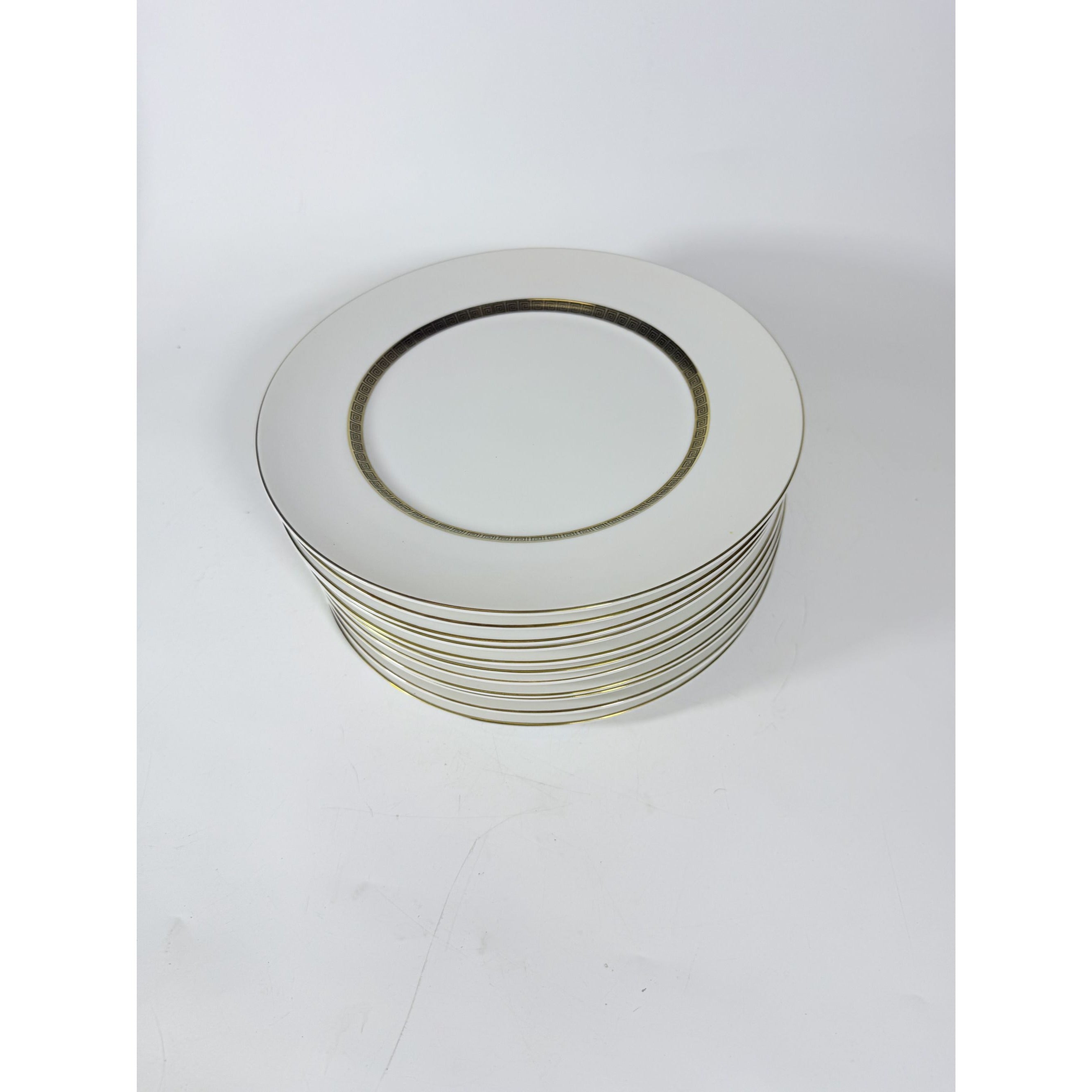Dinner Plates Set11 Key Largo by Meito Black Greek Key On Gold Band Royal M Japan Replacement China Vintage Elegant Traditional C